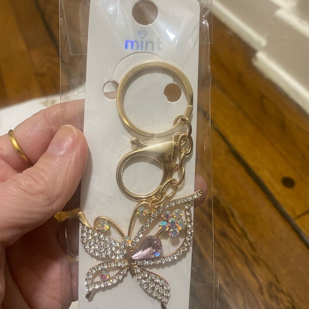 Gold Butterfly Keychain with Crystals NWT